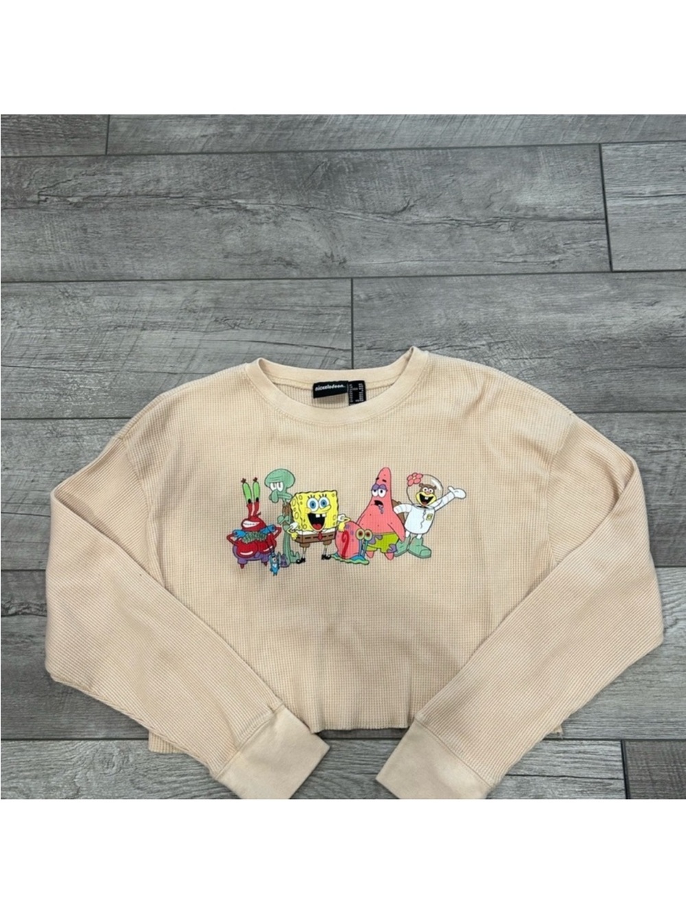 Forever 21 SpongeBob Characters Cropped Long Sleeve Tee